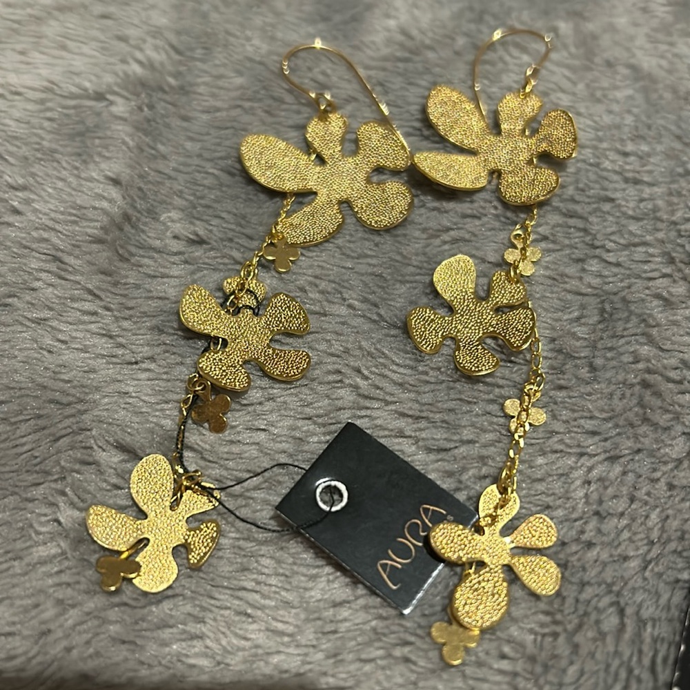 Long Artisan Organic Flower Linear Earrings-Boutique